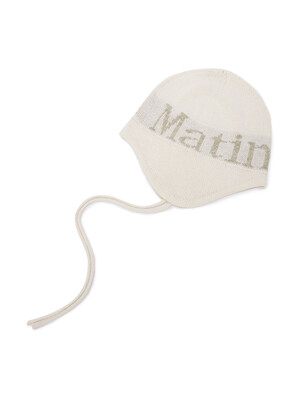LOGO JACQUARD EARFLAP BEANIE IN CREAM