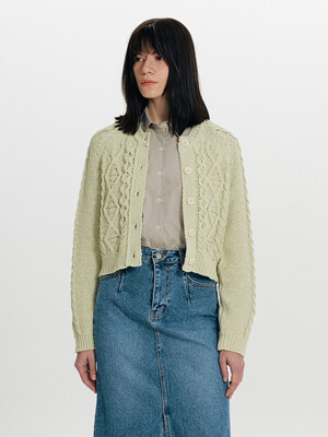 Cable Cropped Cardigan(Green)
