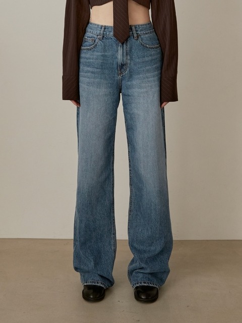 데님 - 이십칠와이 (27y) - Washed Blue Wide Jean - YW392