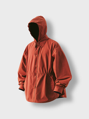 Detachable Hood Big Shirt Jacket - Coral