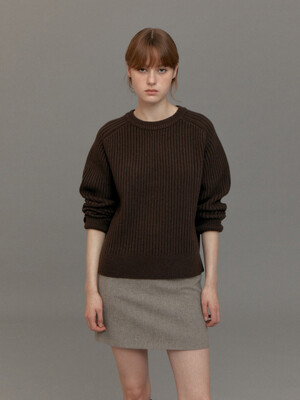 CASHMERE RIBBED BASIC KNIT (BROWN)