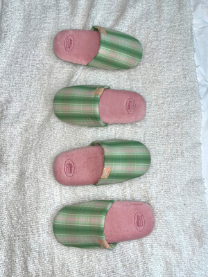 Cutie Check Room Shoes (Green check + pink) M size (220-250)