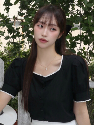 페블 레이스 블라우스 블랙 j1451