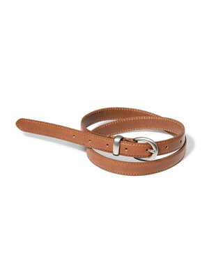 (W) simple western round cowhide leather belt (T013_tan)