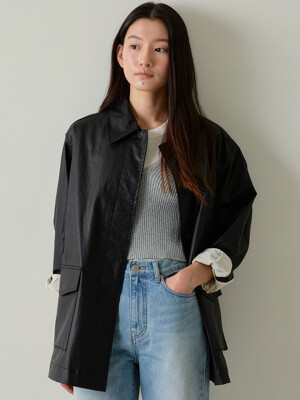 coated cotton work jacket (black)