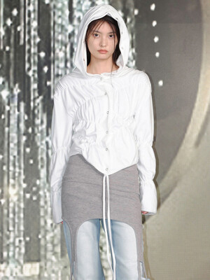 SHIRRING WRAP HOOD CARDIGAN / WHITE