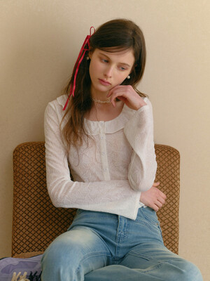 Cest_Butterfly jacquard ruffled shirt