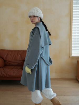 Koma Cape Hooded Handmade Coat (Sky Blue)