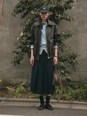 TESSA PLEATS SKIRT (BELT SET)_DARK NAVY