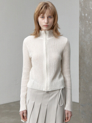 alpaca blend half neck two-way zip-up cardigan (ivory)