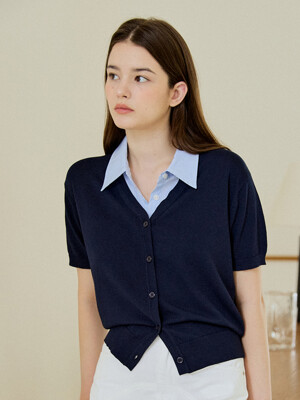 COLLAR SHORT CARDIGAN_NAVY
