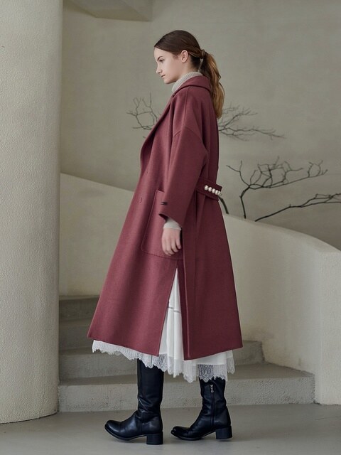 아우터,아우터 - 미테 (MITTE) - CASHMERE PEARL BELTED HANDMADE COAT_RUST