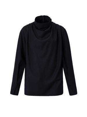 cowl neck wool blouse (dark navy)