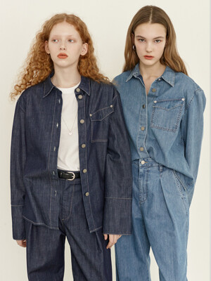 MEOCHEWAT One pocket denim shirt (Light blue/Indigo blue)