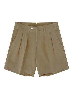 seersucker two tuck shorts (Beige)