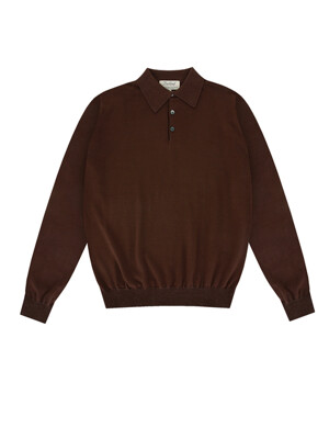 Essential Soft long sleeve polo knit (Brown)