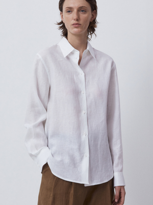 POINTED COLLAR LINEN SHIRTS-WHITE