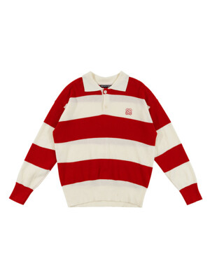 Stripe Collar knit Red (Men)