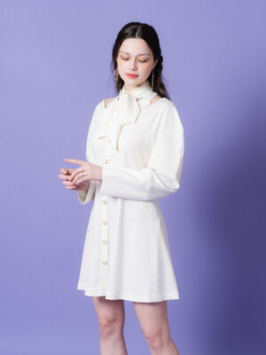 Ribbon Shirts Dress (White)