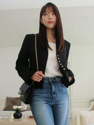 Gold button tweed jacket - Black