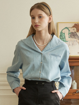 Denim Marine Collar Shirt - Light Blue