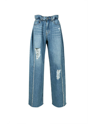 HIGH-RISE DISTRESSED JEANS (BLUE)
