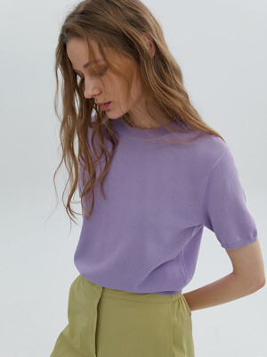 Cotton Blended Round Neck Half Sleeve Pullover  Lavender (WE3451B04T)