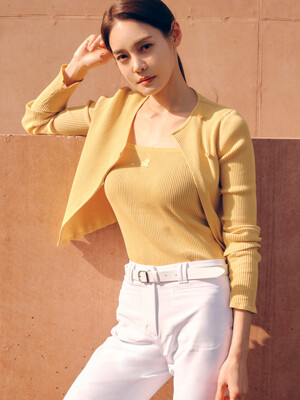 RIBBED ASYMMETRIC KNIT CARDIGAN - YELLOW