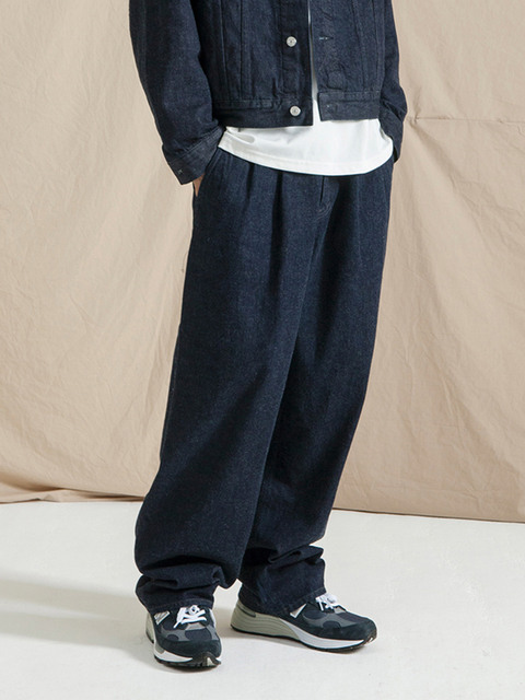 데님 - 문빔 (MOONVIM) - kuroki organic two tuck wide denim pants (one washed)