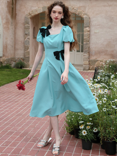 원피스 - 쎄무아듀 (Cest Moidew) - Cest_Blue princess ribbon point dress