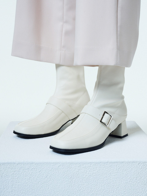 부츠 - 솔트앤초콜릿 (SALTANDCHOCOLATE) - 스퀘어 토 스트랩 장식 앵클부츠 412346014 (4.5cm/2colors)
