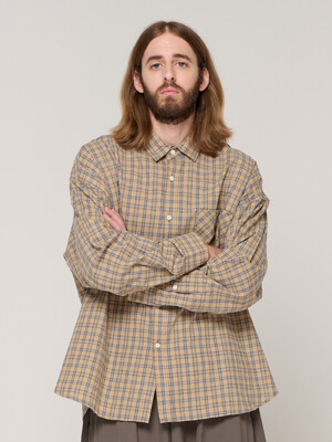 PLAID OVER CHECK SHIRT (BEIGE)