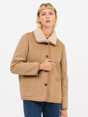 stripe sleeve wool jacket_camel
