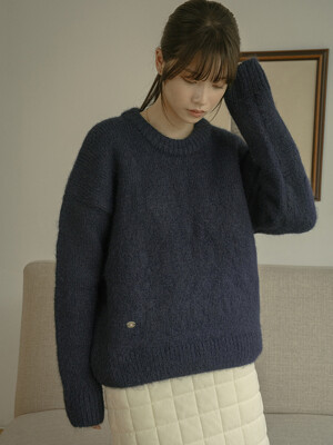 KN4243 Hairy wool round knit_Navy