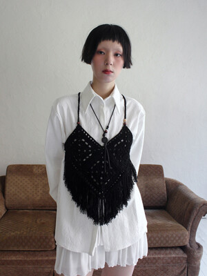 Handmade Crochet Tassel Vest (BLACK)