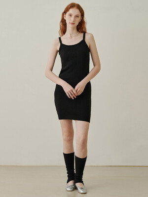 Patch sleeveless knit mini dress - black