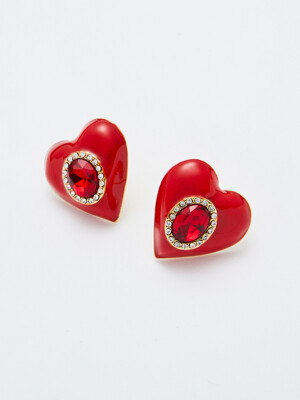 Glossy Heart Earrings Red