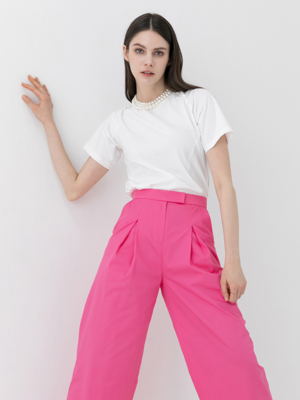 Cotton twill wide trouser [ beige / pink ]