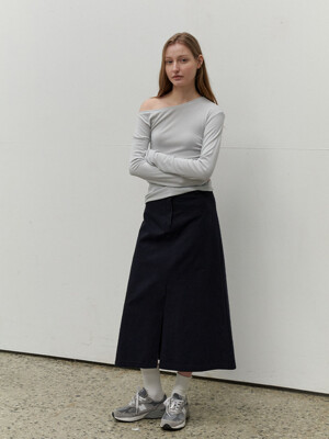 A LINE COTTON SKIRT - NAVY