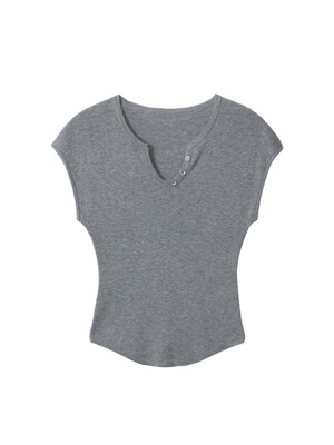 Curved Scoop-Neck Knit Top (Gray)