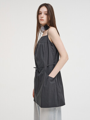 Slip Pintuck Mini Dress, Charcoal