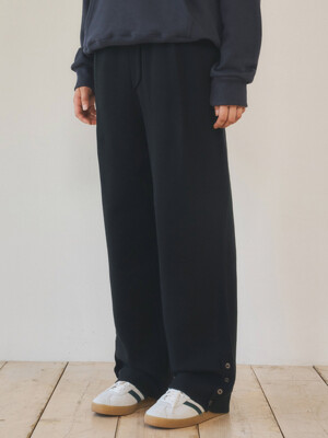 W/Always Side Slit Button Knit Pants -BLACK