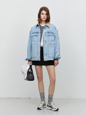 UNISEX VINTAGE DENIM WORK JACKET LIGHT BLUE_UDJU5A115B1