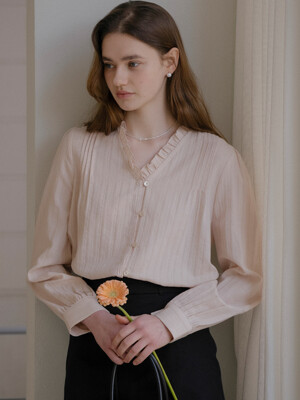 Race texured frill blouse_Pink