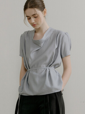comos 1408 tie drape neck blouse (pale blue)