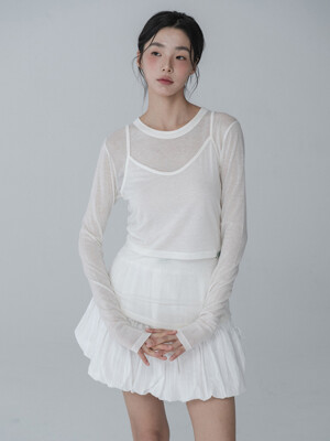 LAYERED SEE-THROUGH BUSTIER & TSHIRT SET_ IVORY
