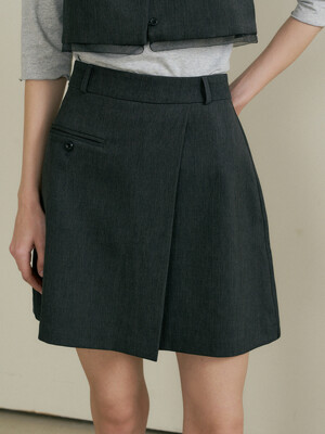 comos 1442 pleated wrap mini skirt (charcoal)