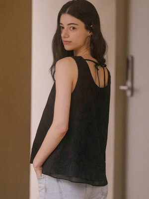 Round ribbon point sleeveless top TISU03BL15_Black