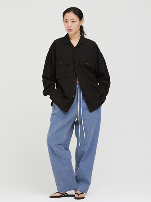 Hem-Zip Pigment Pants / Washed Blue