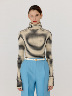 VOLLY Slim Fit Knit Pullover - Ivory/Black Stripe
